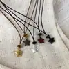 Colar com pingente de pentagrama colorido com corrente de puxar de cordão encerado, toque de luxo leve e de alta qualidade, corrente para moletom de outono e inverno, acessório de corrente longa para suéter