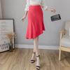 Estilo de Li Jianjian elegante para ir al trabajo elegante color liso cintura alta falda de cola de pez biselada Otoño Falda de longitud media