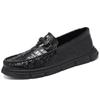 Sapatos Casuais de Couro com Padrão de Crocodilo Masculinos Brilhantes Jovens Tendência Sapatos Planos para Dirigir Sapatos Slip-on Preguiçosos Sapatos Masculinos