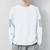 Camiseta deportiva casual para hombre de manga larga con estampado, moderna para adolescentes, adecuada para todas las estaciones, cuello redondo, top básico de manga larga