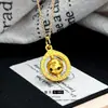 Tienda de Oro Mismo Estilo Arena Estelar Atrae Dinero Collar de Oro para Mujer, Lujo Ligero Bola de Discoteca Brillante Colgante de Fortuna, Cadena de Clavícula de Nicho