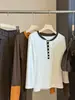 Camiseta de Manga Larga con Bloques de Color de Contraste Falso Dos Piezas Moda Mujer Nueva Otoño Adelgazante Capa Base Top Cepillado