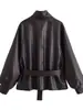 Ropa de mujer de venta caliente transfronteriza en Amazon para el otoño de 2026: chaqueta de cuero ajustada, estilo retro biker, con cuello alto