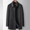Casaco masculino de cashmere 2026 outono/inverno, com forro removível de plumas de ganso branco, adequado para homens de negócios de meia-idade, quente e estiloso