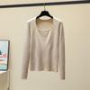Início do outono francês retrô nicho gola quadrada top de malha feminina outono e inverno interior slim-fit base de emagrecimento suéter de manga comprida