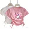 2025 Nuevo Estilo Explosiones Cuello Redondo Ropa Dopamina Lazo Verano Top para Niñas Hombro Manga Corta Camiseta Corta