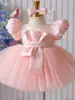 Vestido de princesa con mangas abullonadas para niñas, color navideño: rosa