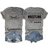 Camiseta Base de Manga Corta con Cuello Redondo para Mujer, Estilo Casual Europeo y Americano, Versátil, para Lucha Libre, Mamá, Amazon Transfronterizo