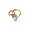 Anillo Minimalista Coreano Estilo Mariposa, Anillo de Dedo Índice de Moda, Anillo de Par de Perlas, Joyería para Mujer