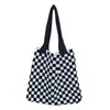 Bolso de Mano al Hombro, Bolso de Gran Capacidad, Bolso Tote para Mujer, Bolso de Compras Tejido Versátil, Bolso Cuadros Tejido de Lana Casual