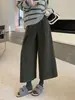 Calça Cropped Versátil de Temperamento para Mulheres Outono 2026 Nova Calça de Zíper de Cintura Alta Calça de Perna Larga Solta Emagrecedora Roupa Exterior
