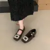 Zapatos de Felpa con Suela Plana, Hebilla Cuadrada de Pedrería, Peludos para Otoño e Invierno, Nuevo Estilo 2025, Elegantes Zapatos Mary Jane, Zapatos Cálidos de Algodón para Mujer