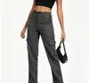 Calça Cargo Feminina Amazon com Múltiplos Bolsos, Cintura Alta Semi-Elástica, Estilo Europeu e Americano Popular, Perna Reta, Cordão, Longa, Casual