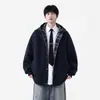Sudadera Cardigan para Hombre Otoño 2025 Nueva Moda Marca Combinación de Colores Retro Americano Chicos Casual Chaqueta con Capucha y Botones Ocultos