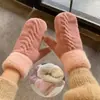 Luvas Femininas Inverno Fofas Estudante Torcido Desenho Animado Cor Sólida Lã Quente Forrada Espessada À Prova de Frio Equitação Combinação de Cores