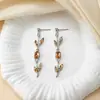 Pendientes de Hoja y Pétalo Estilo Europeo y Americano Más Vendidos Transfronterizos, Pendientes de Lujo Ligero de Hoja y Tulipán de Moda al por Mayor