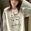 Camiseta Casual Estilo Preguiçoso com Estampa Graffiti e Listras Manga Longa para Mulheres Outono Inicial Solta Casual Gola Redonda Top