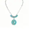 Nuevo Collar con Colgante Geométrico Simple de Moda Europea Americana Incrustado con Gemas de Colores Turquesa Estilo Largo Joyería Collar Estilo Flor para Mujer