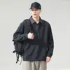 Camiseta Polo de Manga Longa Moletom Estilo Americano Tendência Marca Falsa Peça Dupla para Homens, Modelagem Solta, Tamanho Grande, Blusa Casual