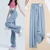 Jeans Tencel Feminino Verão Fino 2025 Novo Calça Reta de Cintura Alta para Homens Pequenos Dosagem Seda de Gelo Calça de Perna Larga Estreita