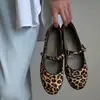 Primavera Verão Outono 2026 Nova Tendência Retrô de Ballet Elegante Baixo Fivela Única Flats Estampa de Leopardo Mary Janes