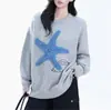 2025 Novo Tricô Americano Retrô de Pelúcia Estrela do Mar Gola Redonda para Homens e Mulheres no Outono e Inverno Estilo Preguiçoso Macio e Aconchegante Marca Tendência Tricô