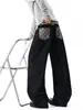 Diseño de marca moderno sentido del estilo pantalones de mezclilla para hombre calle alta americana pantalones de pierna curva negra holgados versátiles de pierna recta pantalones largos ropa para hombre
