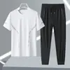 Traje de Verano para Hombre de Seda de Hielo Transpirable Deportivo Casual Cuello Redondo Pantalón Largo Traje de Secado Rápido Traje de Manga Corta de Seda de Hielo para Hombre