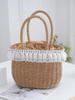 Bolsa Pequena de Pote Trançada em Palha Personalizada, Cesta de Legumes Grande com Cordão Trançada em Renda, Cesta de Compras Versátil e Fashion