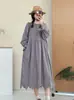 Vestido de Encaje Bordado Artístico Estilo Bosque Nuevo Primavera, Cuello Redondo, Manga Larga, con Pliegues Acordeón, Corte Holgado, Largo Medio