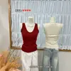Camiseta sin mangas de lino-algodón estilo coreano con cuello redondo, cómoda, alta elasticidad, color liso, corte ajustado, tirantes anchos, con copas 28128