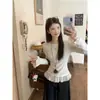 Camiseta de Manga Larga Empalmada Falsa de Dos Piezas con Adorno de Encaje para Mujer, Capa Base Térmica Ajustada para Otoño e Invierno