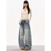 Jeans de Pierna Ancha de Tiro Bajo Estilo Retro Americano para Mujeres Altas, Pantalones Curvos de Longitud de Piso Holgados de High-Street Nuevos de Invierno