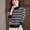 Suéter Grueso de Cuello Medio Alto para Mujer Otoño e Invierno, Capa Base Holgada, Nuevo Estilo 2026, Rayas, Delgado, Top Interior