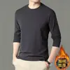 Camiseta Base Térmica de Forro Polar Clásica Versátil de Doble Cara para Hombre, Cuello Redondo, Sin Costuras, Camiseta de Manga Larga Cálida de Color Sólido para Hombre