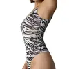 Body con Estampado de Leopardo Mismo Estilo de Skim Control de Abdomen Levantamiento de Glúteos Estampado de Leopardo Yoga Jumpsuit de Botones Alta Elasticidad