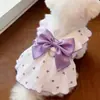 Vestido Pet Primavera Verão Estilo Fino Roupas para Gato Cachorro Coração Poá Laço Vestido Princesa