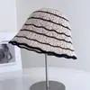 Chapéu Bucket Listrado Color Block Fashionável para Mulheres, Chapéu de Pescador Respirável Vazado de Verão, Chapéu de Sol de Tricô com Proteção Solar Tendência