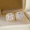 Brincos de Zircônia Estilo Europeu e Americano de Luxo Leve Transfronteiriços para Mulheres, Brincos Elegantes de Zircônia Corte Princesa Atacado