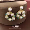 Brincos de Pérola de Cristal Redondo Agulha de Prata Brincos de Temperamento Retro de Luxo Leve Francês Moda Versátil Brincos de Alto Padrão para Mulheres