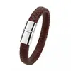 Pulseira Trançada de Couro Genuíno Estilo Retrô com Pingente de Cruz para Homens, Pulseira de Couro Simples com Fecho Magnético, Venda Transfronteiriça Amazon Europeia e Americana