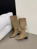 Botas altas de tacón grueso de estilo retro francés con punta cuadrada para mujer, nuevo modelo 2026, botas de caña alta apiladas de doble uso