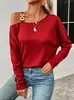 2026 Moda casual elegante de color liso con hombros descubiertos y mangas largas para mujer, camiseta cruzada de Amazon TK para Europa y América