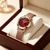 Jinlangda Celebridade Luxo Mais Vendido Feminino Malha Rosa Dourada Pulseira Nicho Simples Moda Relógio Feminino Quartzo À Prova D'água Atacado