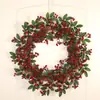 Corona de Navidad con Bayas Rojas Artificiales y Piñas, Corona Decorativa de Pared, Decoraciones Festivas, Adorno Colgante de Corona