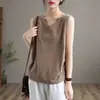 Camisola, Colete Artístico Sem Mangas de Gola Redonda, Roupa Nova de Verão para Mães, Top de Cor Pura, Camisa de Base Slim Tamanho Grande