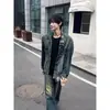 Casaco Jeans Solto Lavado de Lapela Única para Adolescentes High-street Jaqueta de Inverno Masculina Estilo Americano com Gola Assimétrica