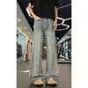 Jeans de pierna ancha tie-dye lavados para hombre, estilo American high-street, pantalones de pierna recta degradados, corte retro holgado, alargan las piernas, ligeramente acampanados