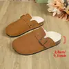 Pantuflas tipo Birkenstock cerradas, de suela gruesa y forro polar, colección otoño 2026, cálidas, con pedrería, transfronterizas, talla grande, media pantufla de exterior para mujer