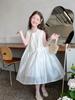 Vestido Regata Branco de Tencel para Crianças Grandes, Estiloso Vestido de Princesa para Meninas, Vestido Formal Infantil, Novo Estilo Verão 2026